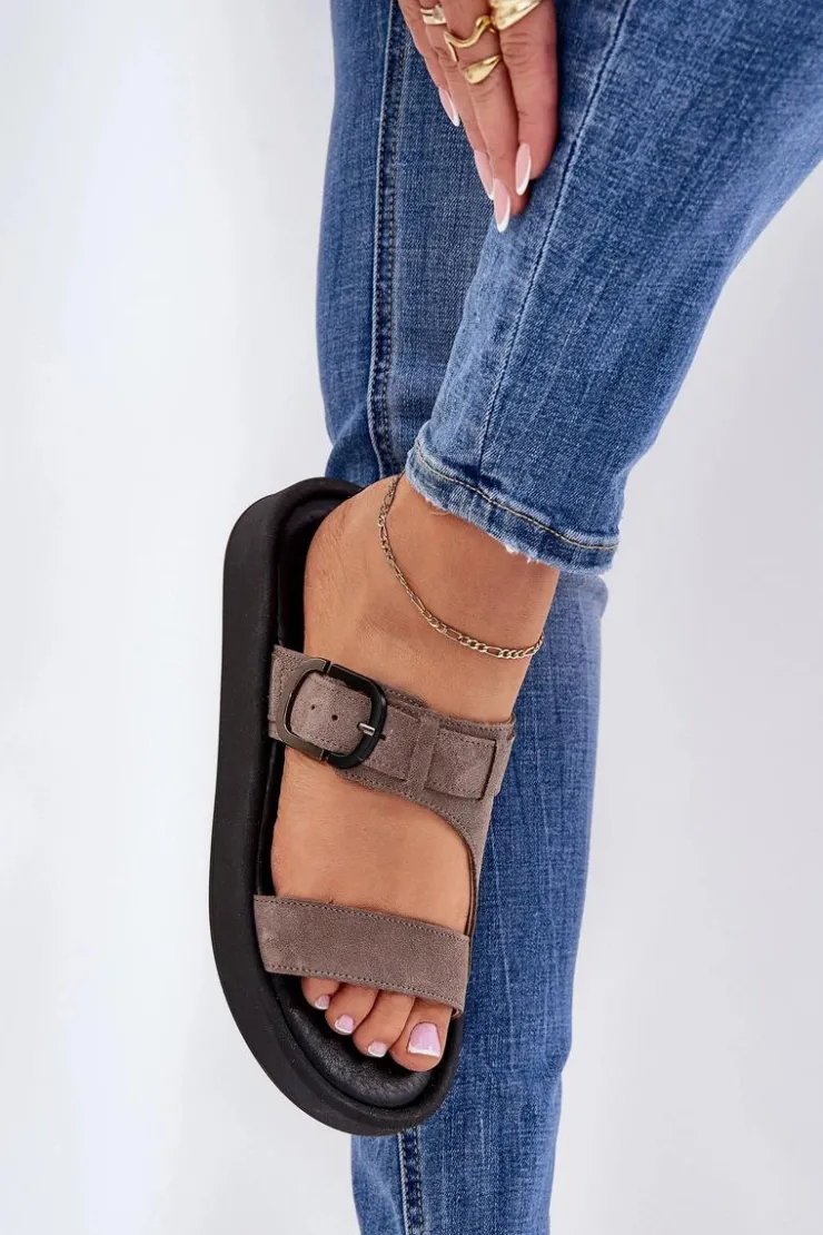 Damskie Zazoo Zamszowe Klapki Damskie Na Platformie 3024 Brązowe