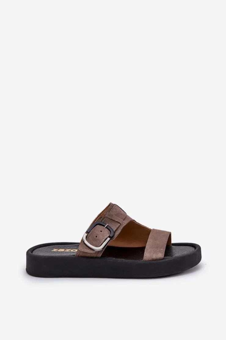 Damskie Zazoo Zamszowe Klapki Damskie Na Platformie 3024 Brązowe