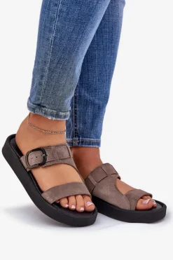 Damskie Zazoo Zamszowe Klapki Damskie Na Platformie 3024 Brązowe