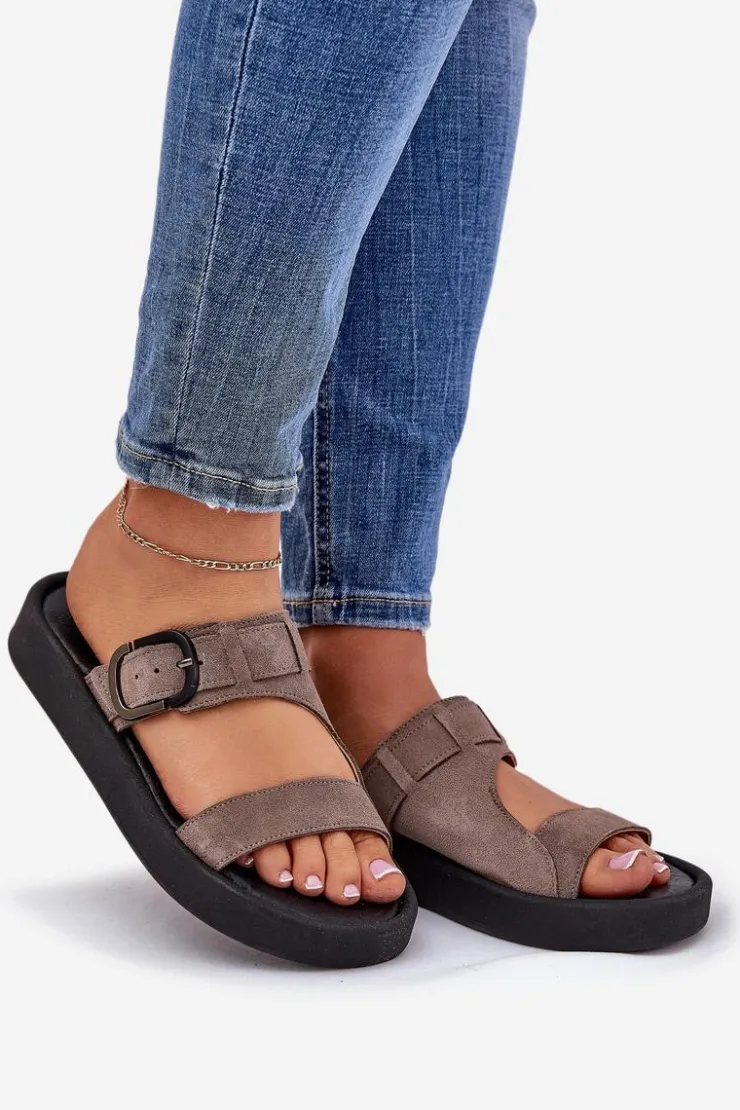 Damskie Zazoo Zamszowe Klapki Damskie Na Platformie 3024 Brązowe