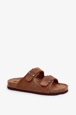 Big Star Shoes Klapki Damskie Big Star|Klapki Damskie Klasyczne*Zamszowe Klapki Damskie Z Klamrami Big Star RR274A394 Brązowe Brązowy