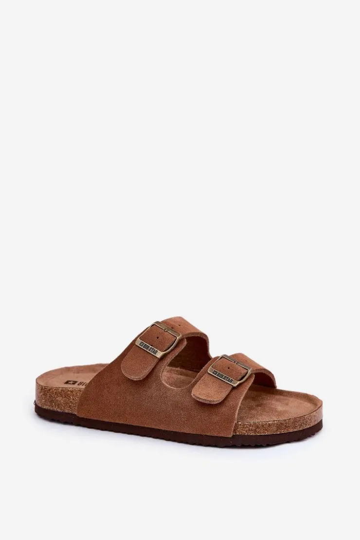 Big Star Shoes Klapki Damskie Big Star|Klapki Damskie Klasyczne*Zamszowe Klapki Damskie Z Klamrami Big Star RR274A394 Brązowe Brązowy