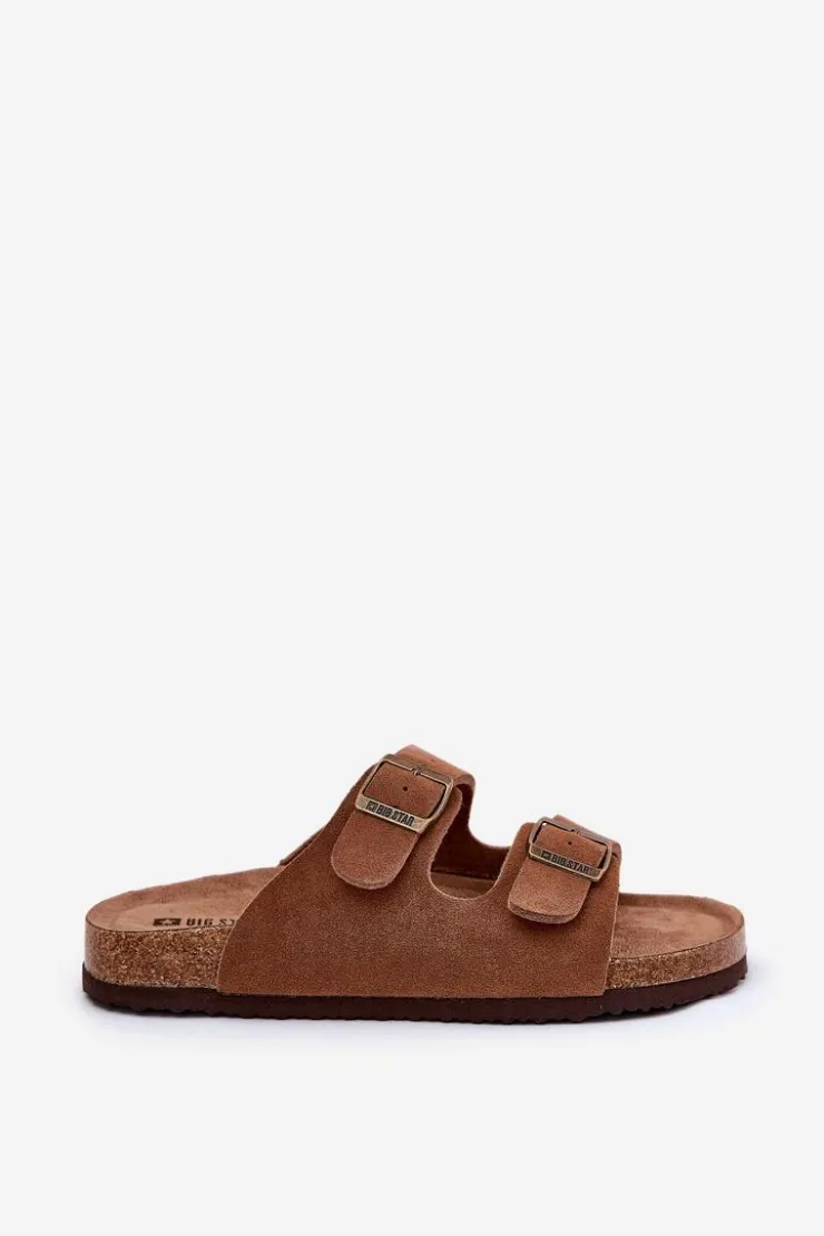 Big Star Shoes Klapki Damskie Big Star|Klapki Damskie Klasyczne*Zamszowe Klapki Damskie Z Klamrami Big Star RR274A394 Brązowe Brązowy