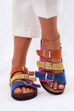 Online Panto Fino Zamszowe Klapki Damskie Z Klamrami RR267033 Fuksja