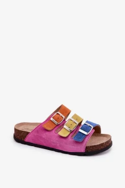 Online Panto Fino Zamszowe Klapki Damskie Z Klamrami RR267033 Fuksja