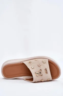 Buty damskie Vinceza Klapki Na Platformie|Klapki Damskie Klasyczne*Zamszowe Klapki Damskie Z Przypinkami Vinceza 66741 Beżowe Beżowy