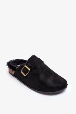 Best Boto Zamszowe Klapki Damskie Z Futerkiem Czarne Haidamia