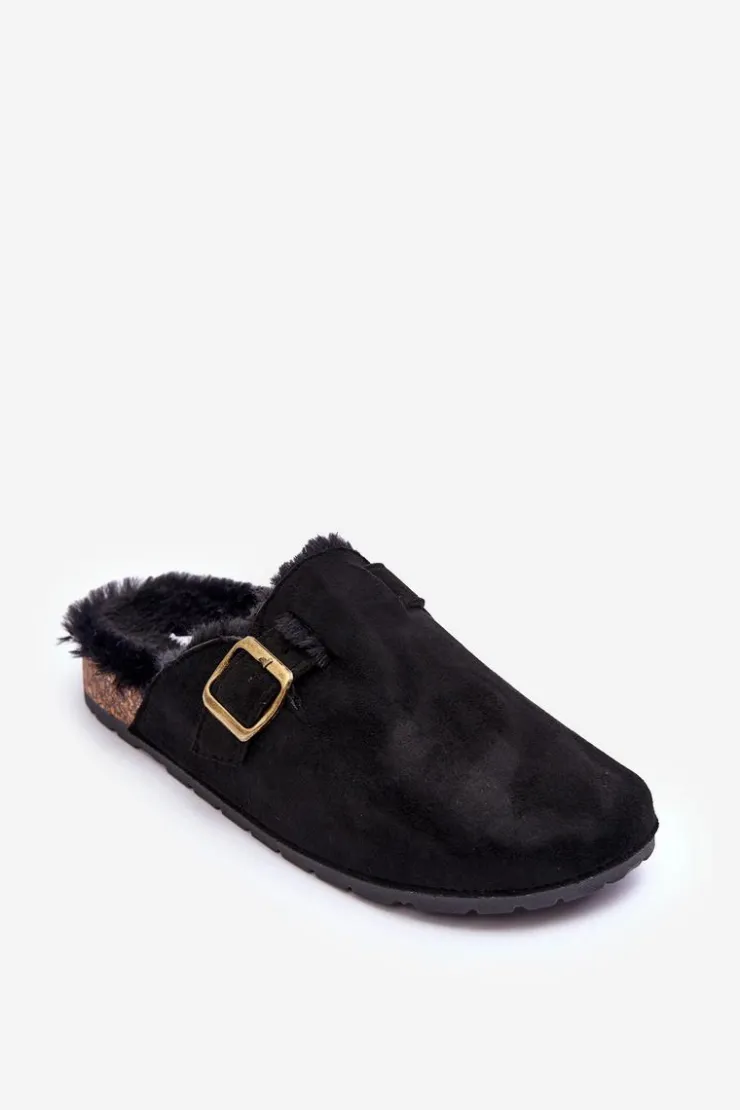 Best Boto Zamszowe Klapki Damskie Z Futerkiem Czarne Haidamia