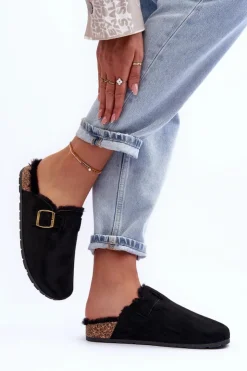 Best Boto Zamszowe Klapki Damskie Z Futerkiem Czarne Haidamia