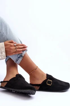 Best Boto Zamszowe Klapki Damskie Z Futerkiem Czarne Haidamia