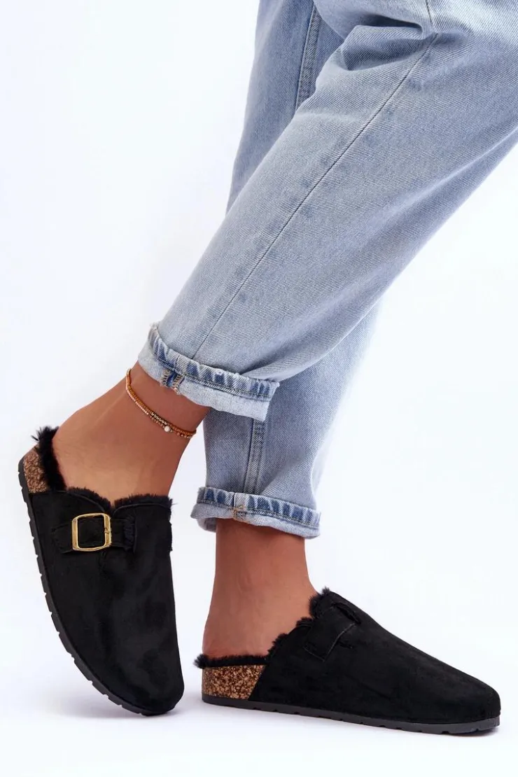 Best Boto Zamszowe Klapki Damskie Z Futerkiem Czarne Haidamia