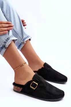 Best Boto Zamszowe Klapki Damskie Z Futerkiem Czarne Haidamia