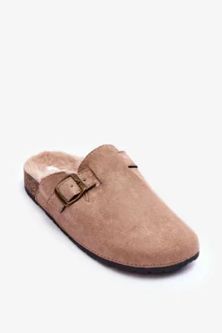 Damskie Boto Zamszowe Klapki Damskie Z Futerkiem Beżowe Haidamia