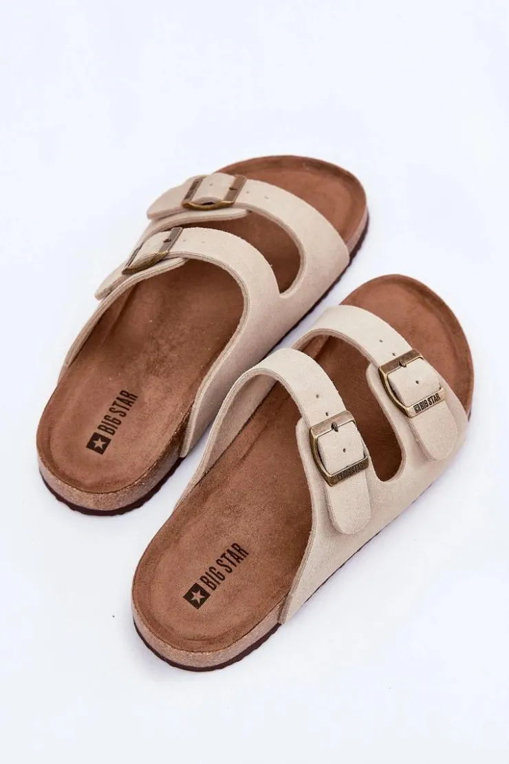 Damskie Big Star Shoes Zamszowe Klapki Damskie Z Klamrami Big Star RR274A391 Beżowe