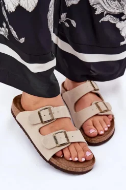 Damskie Big Star Shoes Zamszowe Klapki Damskie Z Klamrami Big Star RR274A391 Beżowe