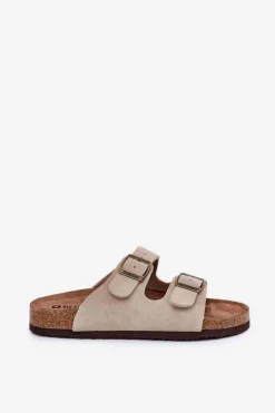 Damskie Big Star Shoes Zamszowe Klapki Damskie Z Klamrami Big Star RR274A391 Beżowe