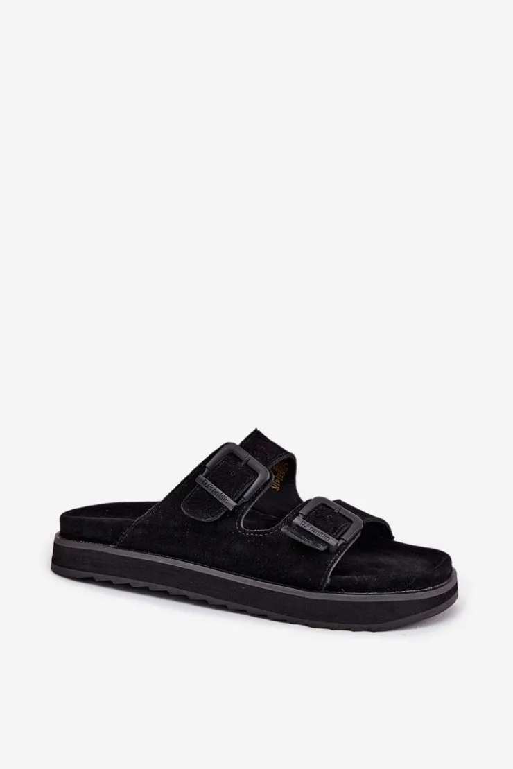 Damskie D.Franklin Zamszowe Klapki Damskie Z Klamrami DFSH405001 Czarne