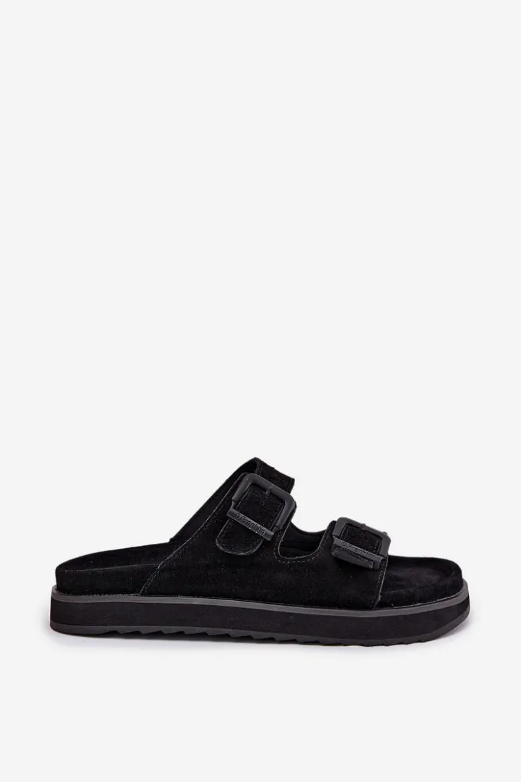 Damskie D.Franklin Zamszowe Klapki Damskie Z Klamrami DFSH405001 Czarne