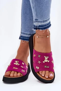 Damskie Buty damskie Vinceza Zamszowe Klapki Damskie Z Przypinkami Vinceza 66741 Fuksja