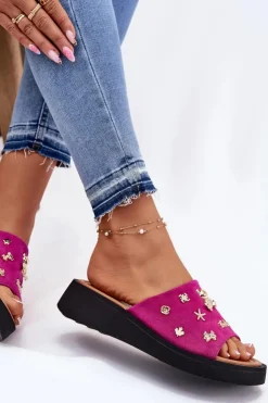 Damskie Buty damskie Vinceza Zamszowe Klapki Damskie Z Przypinkami Vinceza 66741 Fuksja