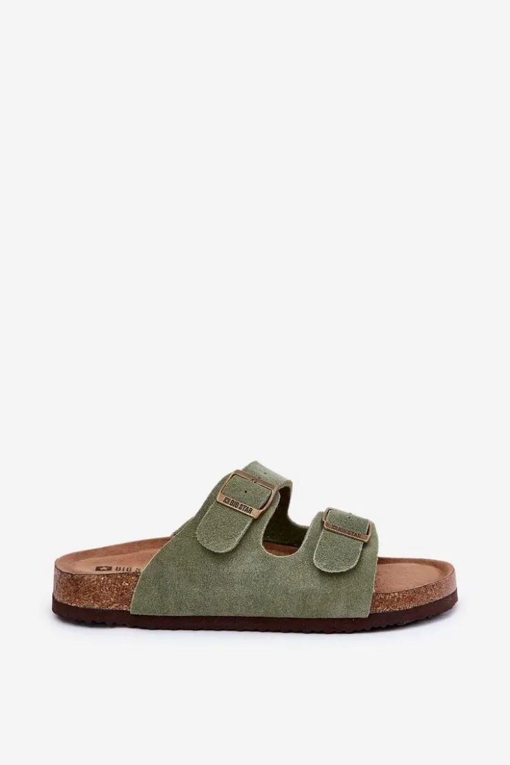 Best Big Star Shoes Zamszowe Klapki Damskie Z Klamrami Big Star RR274A393 Zielone Zielony