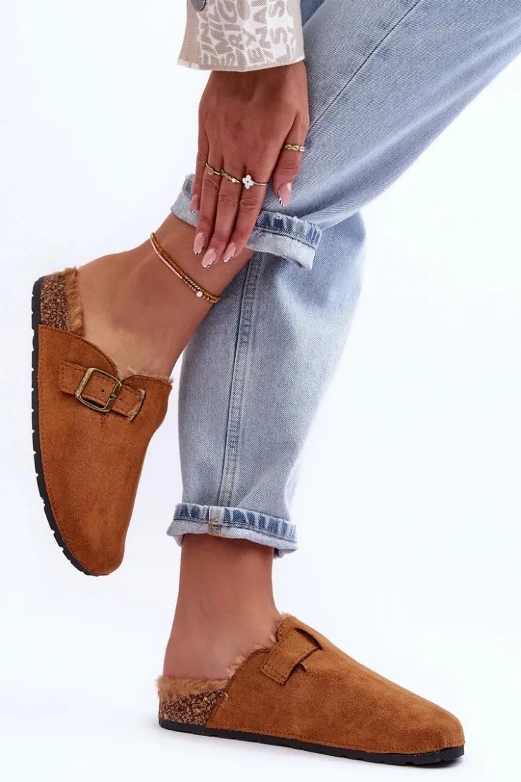 Boto Klapki Korkowe|Klapki Na Platformie*Zamszowe Klapki Damskie Z Futerkiem Brązowe Haidamia