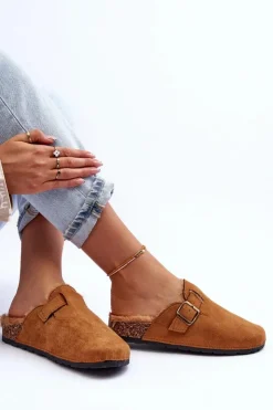 Boto Klapki Korkowe|Klapki Na Platformie*Zamszowe Klapki Damskie Z Futerkiem Brązowe Haidamia