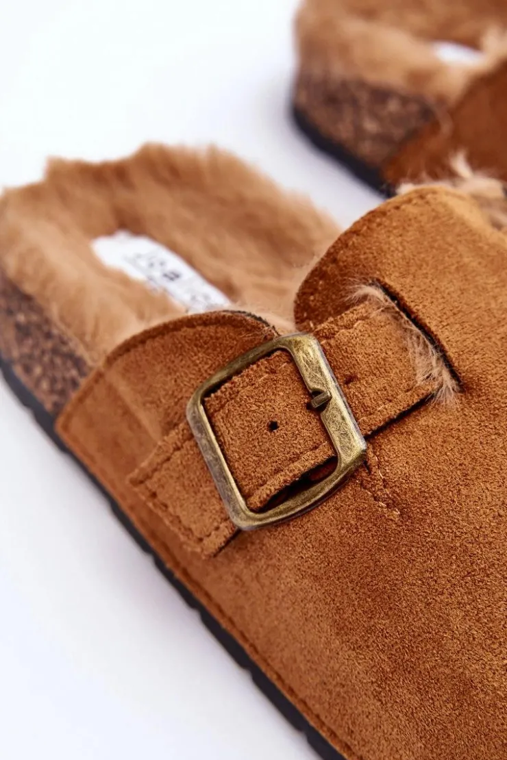 Boto Klapki Korkowe|Klapki Na Platformie*Zamszowe Klapki Damskie Z Futerkiem Brązowe Haidamia