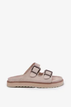 D.Franklin Klapki Damskie Klasyczne*Zamszowe Klapki Damskie Z Klamrami DFSH405001 Beżowe Beżowy