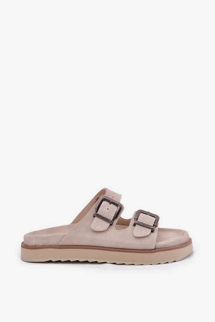 D.Franklin Klapki Damskie Klasyczne*Zamszowe Klapki Damskie Z Klamrami DFSH405001 Beżowe Beżowy