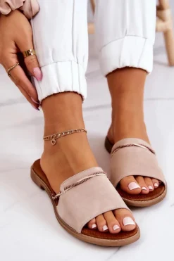 Boto Klapki Damskie Klasyczne*Zamszowe Klapki Lewski Shoes 3047 Beżowe Beżowy