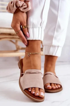 Boto Klapki Damskie Klasyczne*Zamszowe Klapki Lewski Shoes 3047 Beżowe Beżowy