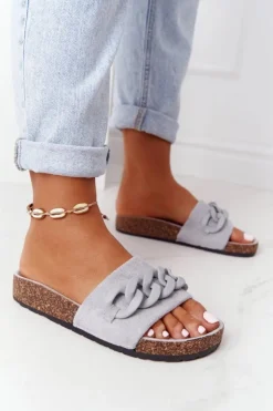 Boto Zamszowe Klapki Na Korkowej Podeszwie Szare Makayla