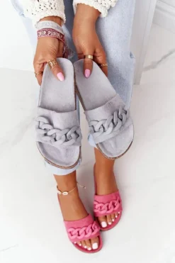 Boto Zamszowe Klapki Na Korkowej Podeszwie Szare Makayla