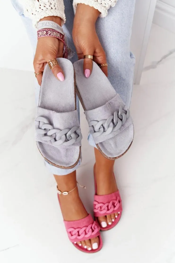 Boto Zamszowe Klapki Na Korkowej Podeszwie Szare Makayla