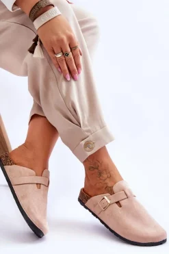 Boto Klapki Korkowe|Klapki Na Platformie*Zamszowe Klapki Na Korkowej Platformie Beżowe Vellma