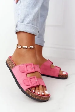 Online Boto Zamszowe Klapki Na Korkowej Podeszwie Różowe Jennifer