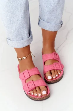 Online Boto Zamszowe Klapki Na Korkowej Podeszwie Różowe Jennifer