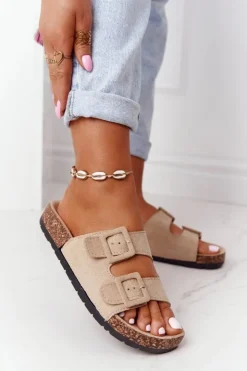 Boto Klapki Korkowe|Klapki Damskie Klasyczne*Zamszowe Klapki Na Korkowej Podeszwie Beżowe Jennifer