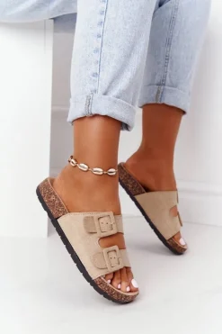 Boto Klapki Korkowe|Klapki Damskie Klasyczne*Zamszowe Klapki Na Korkowej Podeszwie Beżowe Jennifer