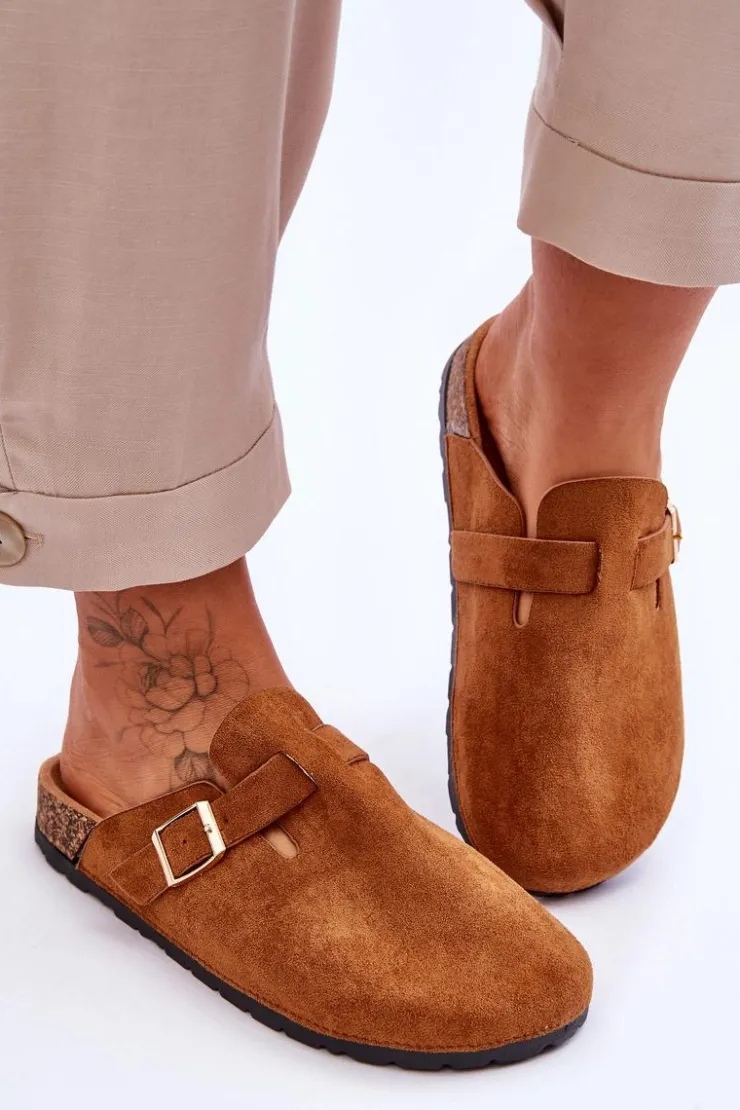 Clearance Boto Zamszowe Klapki Na Korkowej Platformie Camel Vellma