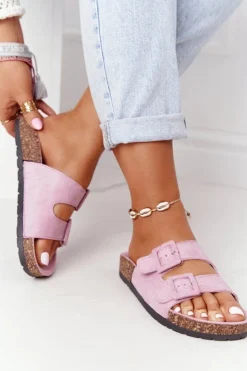 Damskie Boto Zamszowe Klapki Na Korkowej Podeszwie Jasnofioletowe Jennifer