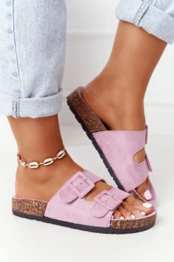 Damskie Boto Zamszowe Klapki Na Korkowej Podeszwie Jasnofioletowe Jennifer