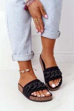 Boto Klapki Korkowe|Klapki Damskie Klasyczne*Zamszowe Klapki Na Korkowej Podeszwie Czarne Makayla