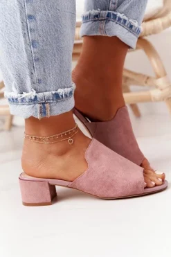 Online Buty Sergio Leone Zamszowe Klapki Na Obcasie Sergio Leone KL313 Różowe