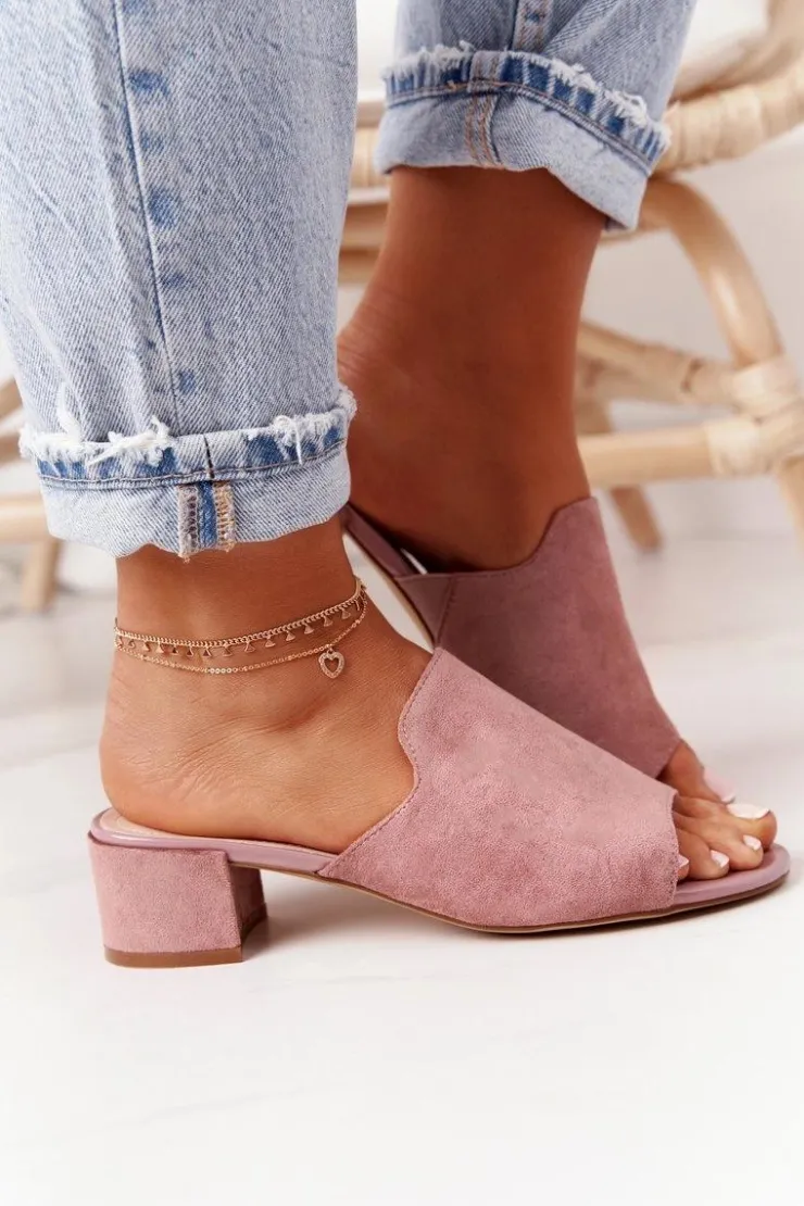 Online Buty Sergio Leone Zamszowe Klapki Na Obcasie Sergio Leone KL313 Różowe