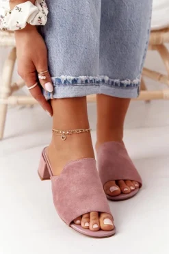 Online Buty Sergio Leone Zamszowe Klapki Na Obcasie Sergio Leone KL313 Różowe