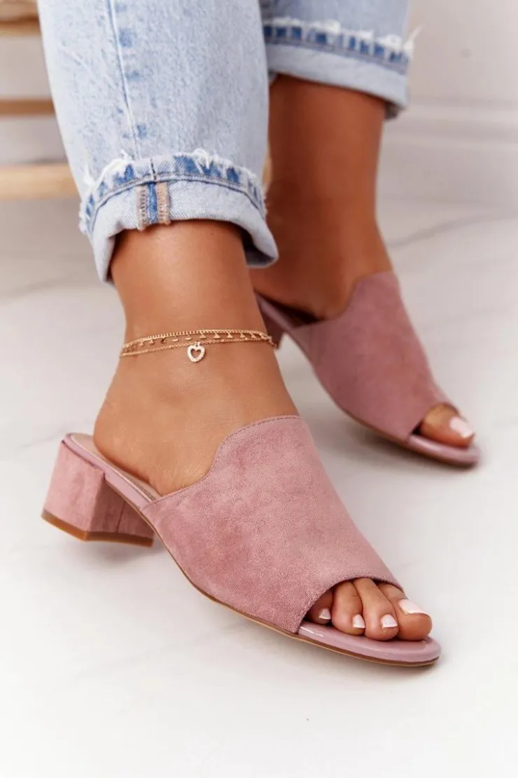 Online Buty Sergio Leone Zamszowe Klapki Na Obcasie Sergio Leone KL313 Różowe