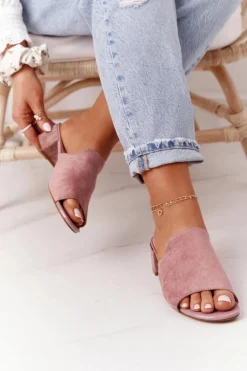 Online Buty Sergio Leone Zamszowe Klapki Na Obcasie Sergio Leone KL313 Różowe