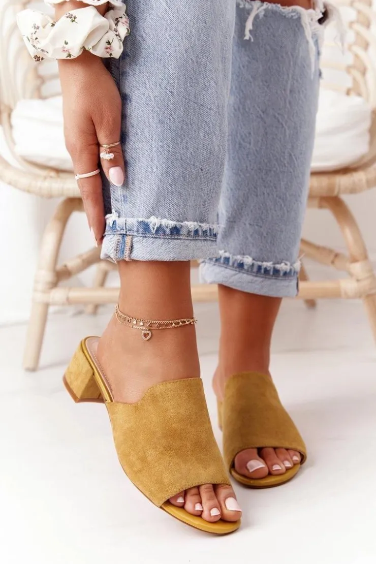 Damskie Buty Sergio Leone Zamszowe Klapki Na Obcasie Sergio Leone KL313 Żółte